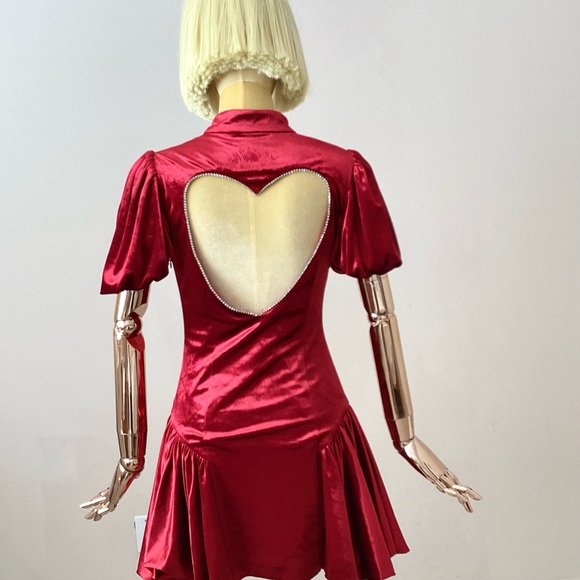 Mood x Miura Red Velvet Crystals Heart Cut out dress SZ S - Picture 3 of 9